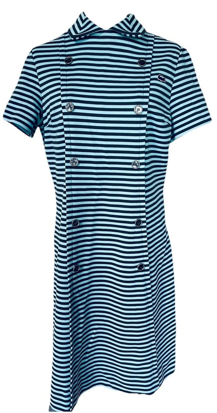 Vintage 1960-70s Chemise Lacoste Dress Striped Blue Grey Short sleeves